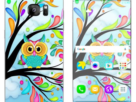 Colorful Artistic Owl In Tree  Samsung Galaxy S7 Edge Skin Online Sale