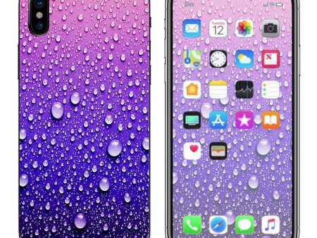 Waterdrops On Purple Apple iPhone X Skin For Discount