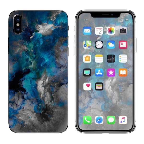 Blue Grey Painted Clouds Watercolor Apple iPhone X Skin Fashion